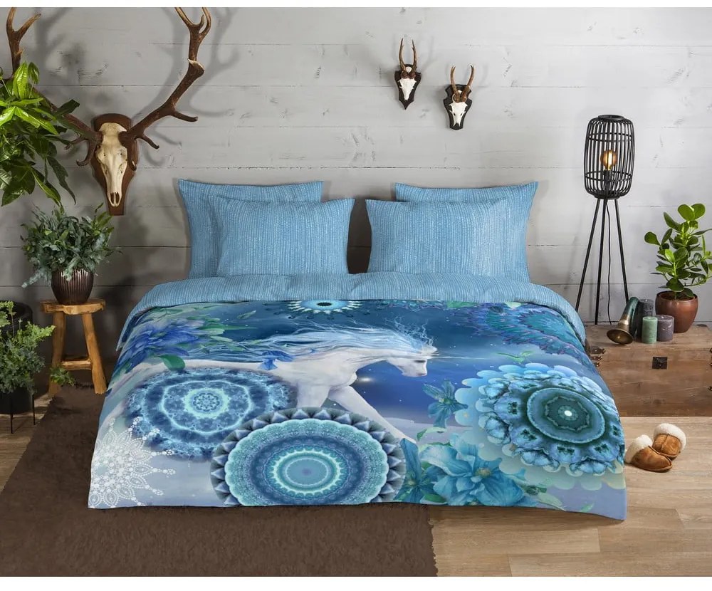 Niebieska flanelowa pościel jednoosobowa 140x200 cm Lumi – HIP