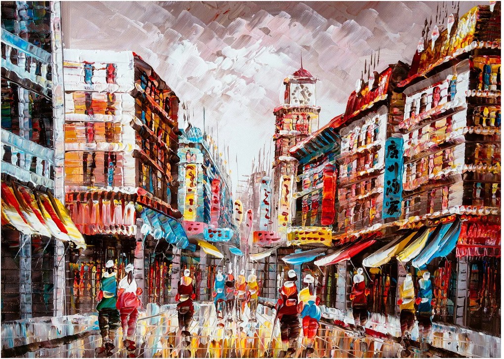 Obraz na szkle - Hong Kong, obraz olejny (70x50 cm)