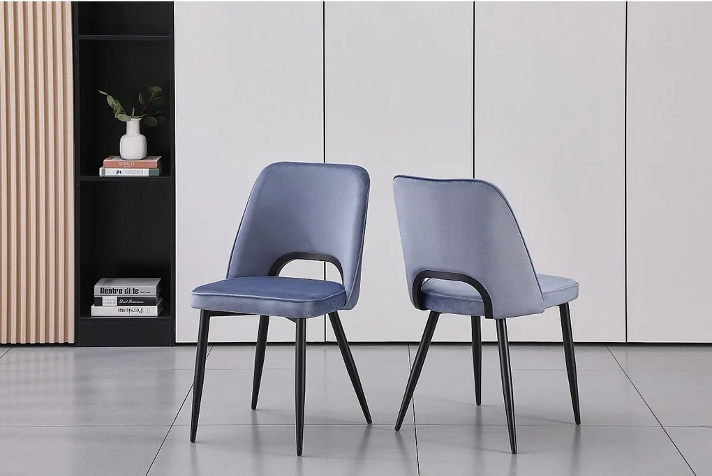 Zestaw 2 krzeseł z weluru i czarnego metalu – Niebieskie – LUNA