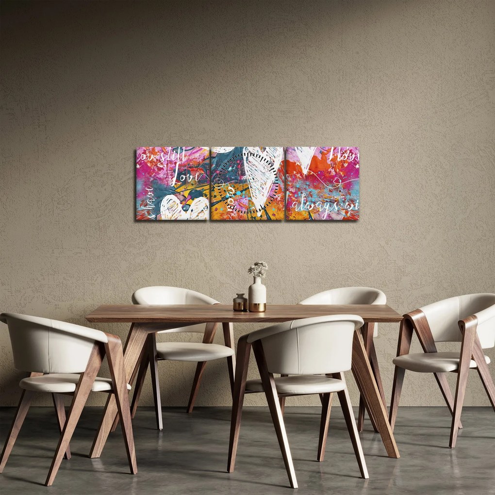 Obraz - Serce na abstrakcyjnym tle (z zegarem) (90x30 cm)