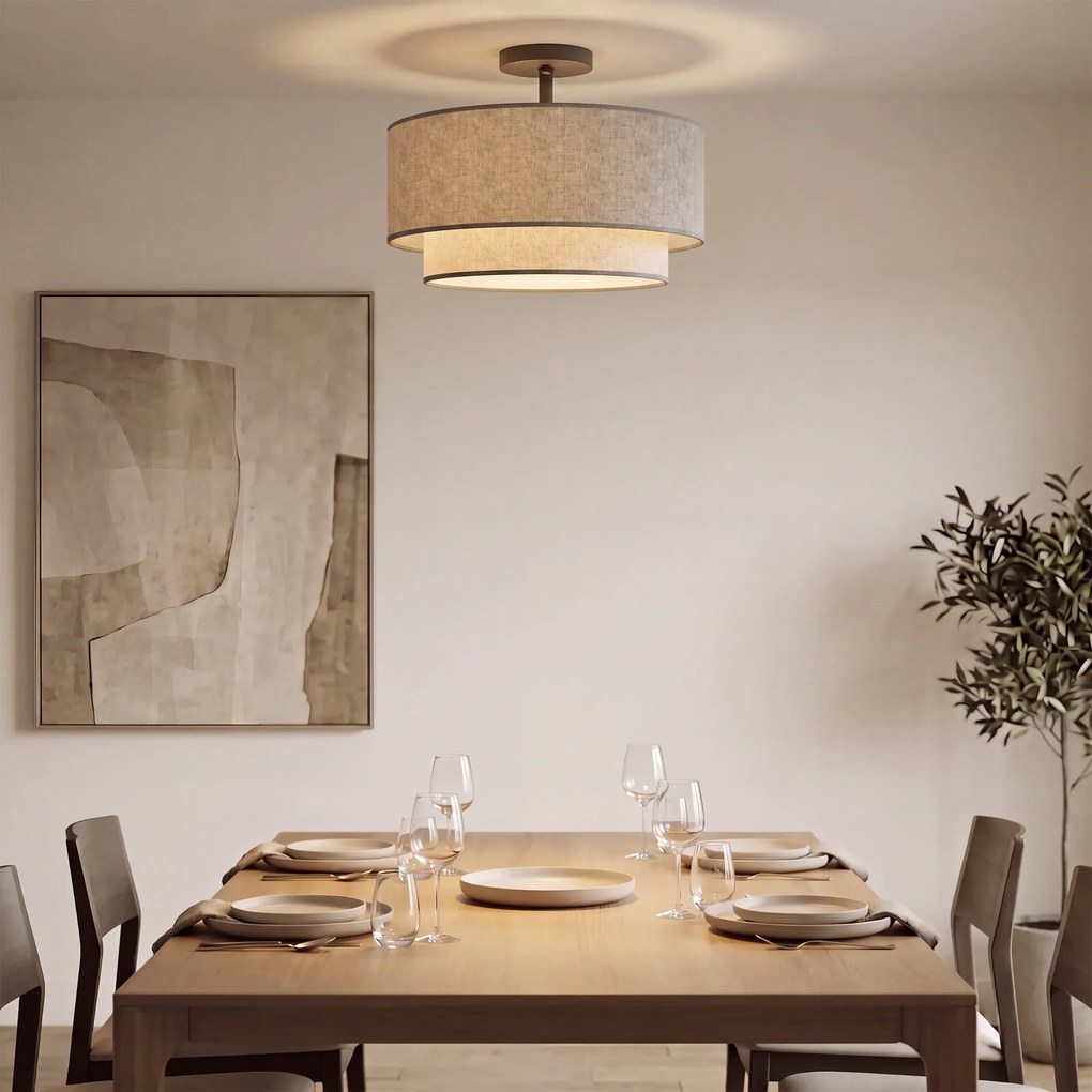 HOMCOM Lampa sufitowa, lampa wisząca z podwójnymi abażurami w lnianym wykończeniu, taupe | Aosom PL