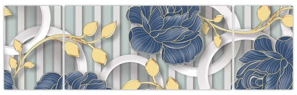Obraz - róże i koła (170x50 cm)