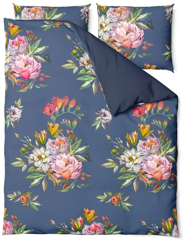 Granatowa pościel dwuosobowa z satyny bawełnianej Bonami Selection Floret, 200x220 cm