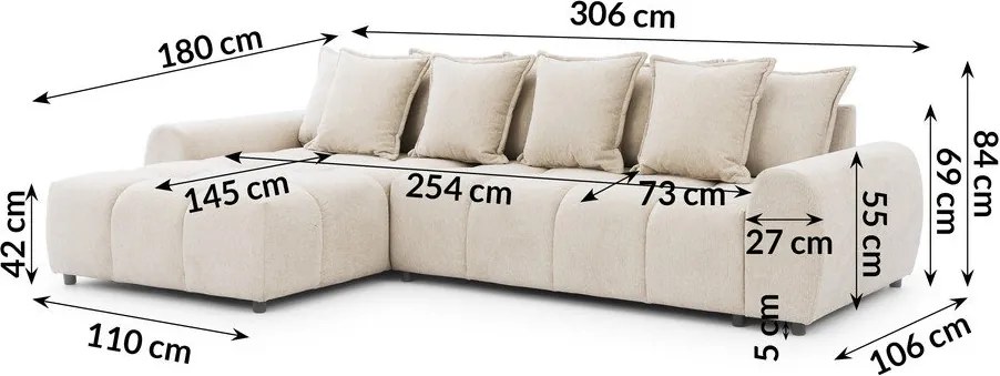 Beżowy narożnik (lewostronny/z szezlongiem) Albane – Ropez