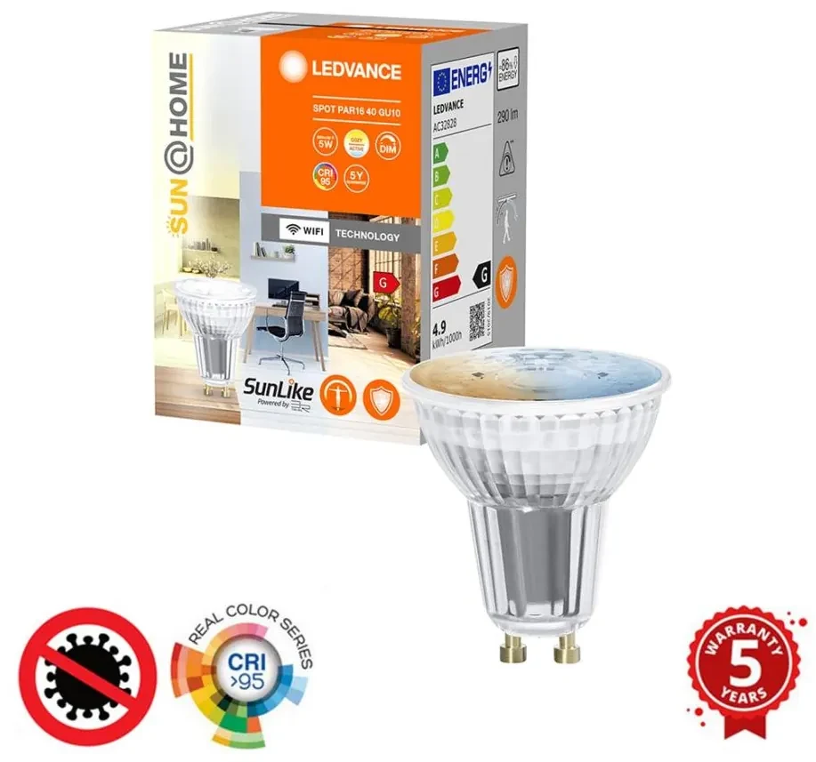 LED Ściemniana żarówka antybakteryjna PAR16 GU10/4,9W/230V Wi-Fi - Ledvance
