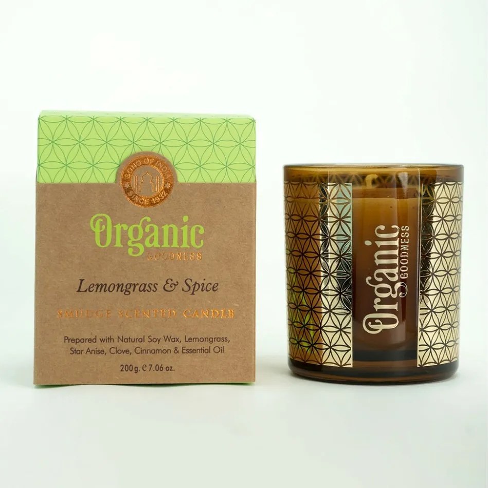 Organiczna świeca kadzidlana Lemongrass & Spice 200 g w szklanym słoiku ze złotą folią