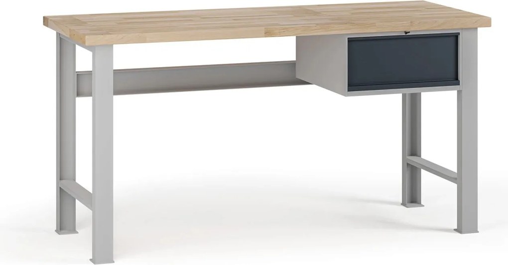 Stół warsztatowy G7, blat bukowy, 1700 x 800 x 840 mm, 1x kontener, 1x szuflada, grafitowy