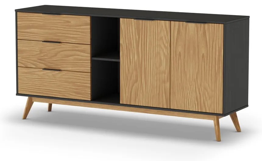 Czarno-naturalna niska komoda z drewna sosnowego 165x80 cm Lavis – Marckeric