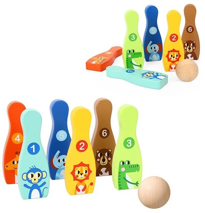Tooky toy drewniane kręgle dla dzieci 6 szt. + piłka
