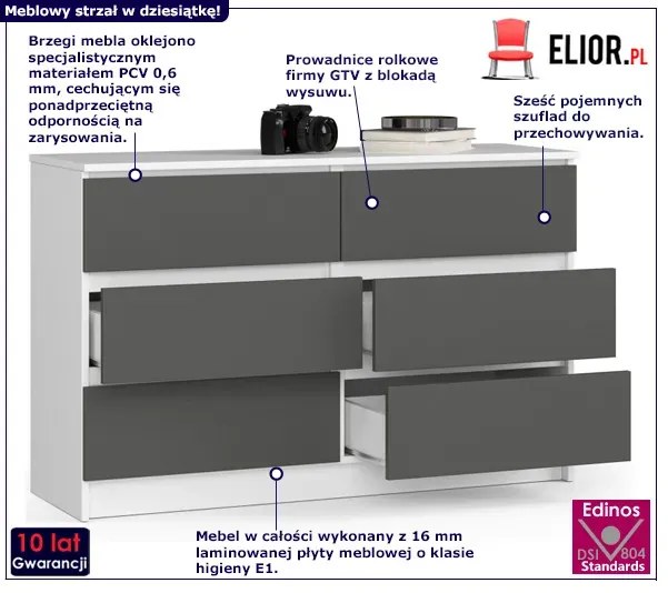 Nowoczesna komoda z szufladami biała + grafit H1-B01