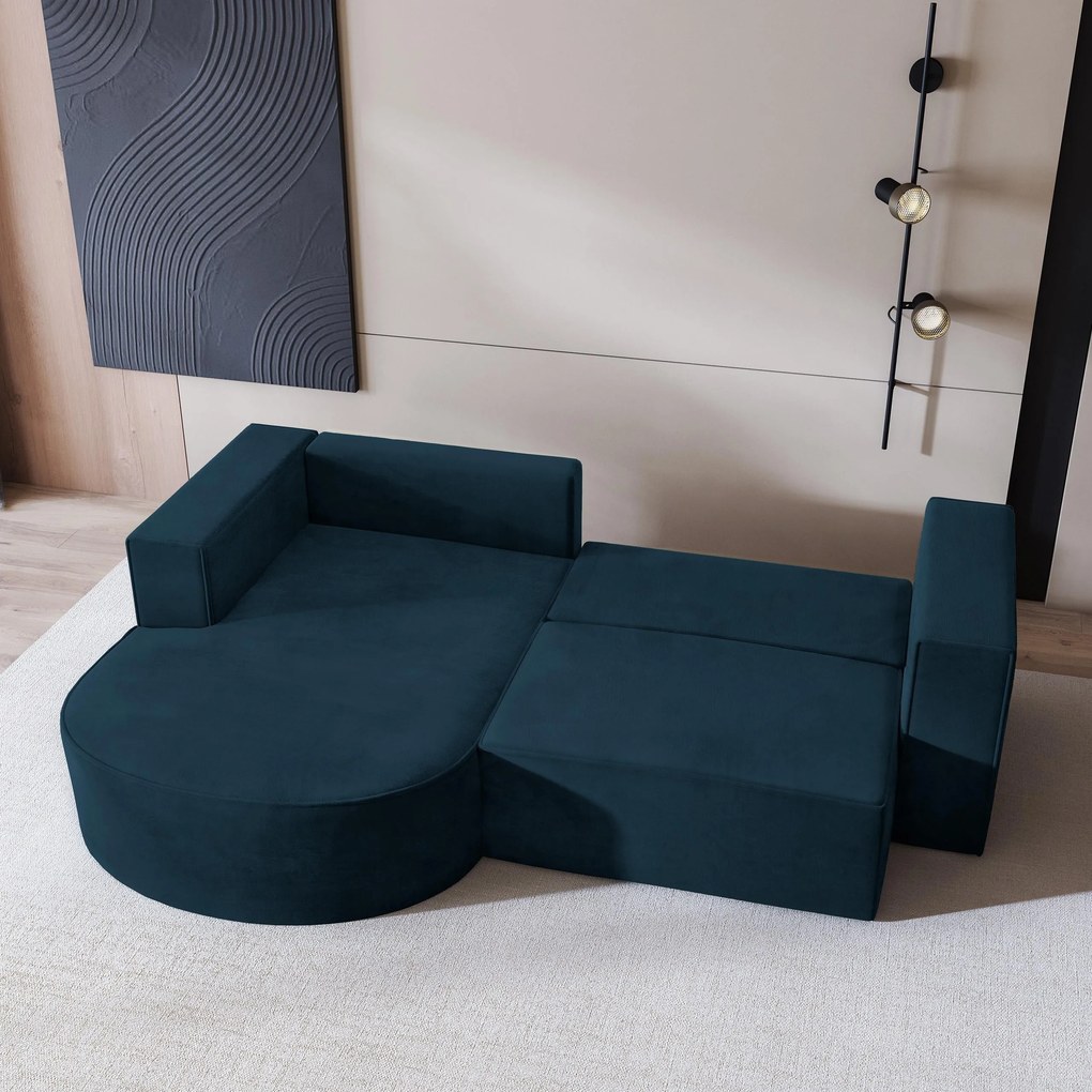 Masseno Narożnik SORELA z funkcją spania i pojemnikiem na pościel Narozniki L, Rozkładana sofa - Niebieski, MONOLITH 77