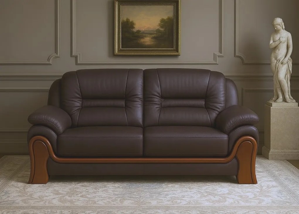 Skórzana kanapa 2-osobowa Palladio, wykonana ze skóry naturalnej, dostępne kolory brązowy, czarny, kremowy. Wygodna sofa do biura. Klasyczny stylowy design.