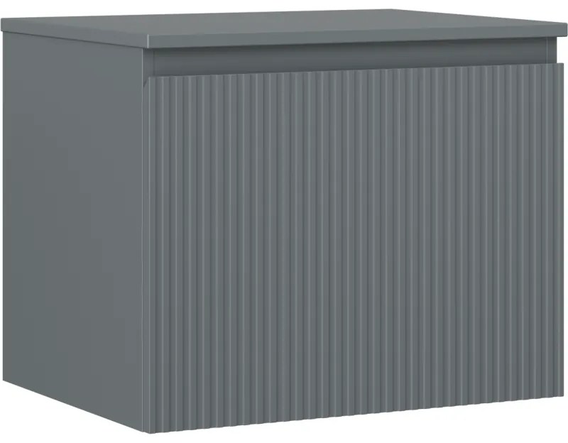 Mexen Rivel szafka łazienkowa podumywalkowa 60 cm z blatem, 1 szuflada, ryflowana , grafit mat - 91A20-06047-1-BFC66