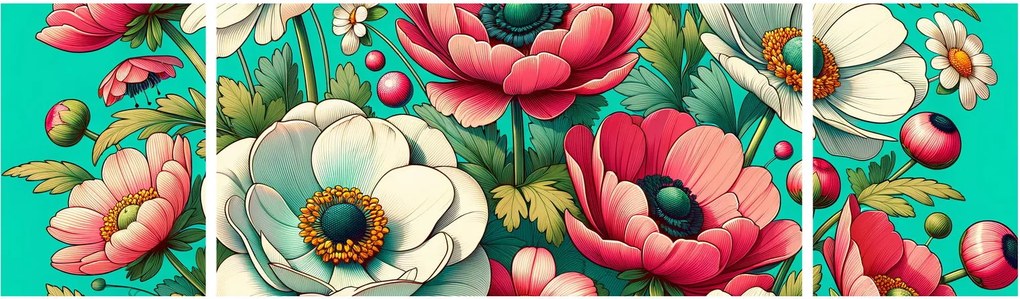 Obraz - Kwiaty na niebieskim tle (170x50 cm)