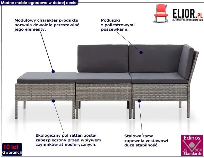 Zestaw szarych mebli ogrodowych Iser