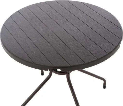 Stół balkonowy okrągły 80 cm, stalowy, brązowy blat