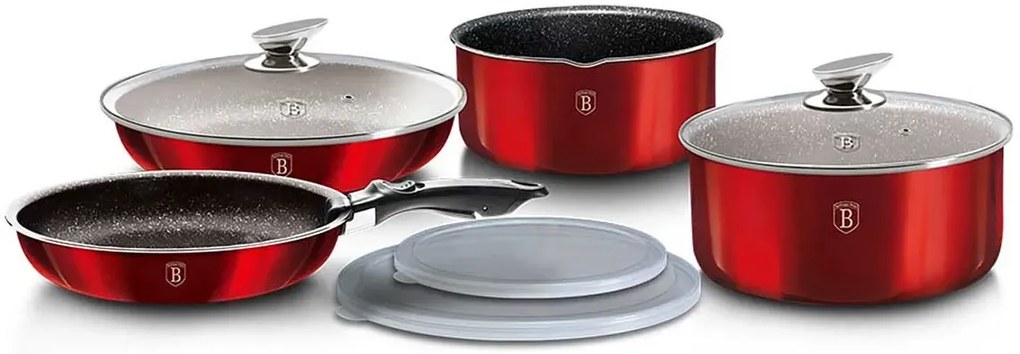 Czerwony zestaw aluminiowych garnków i patelni F3-P70