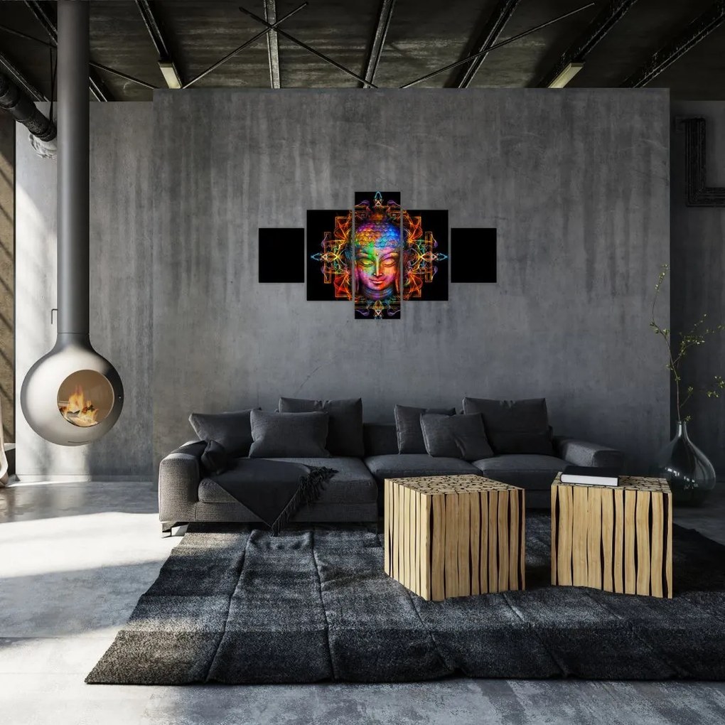 Obraz - Popiersie Buddy w neonowych kolorach (125x70 cm)