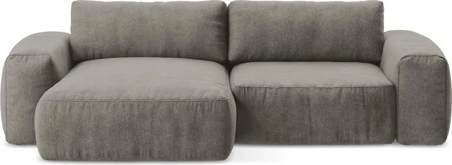 Szary rozkładany narożnik z tkaniny szenilowej (lewostronny/z szezlongiem) Kuki – Makamii