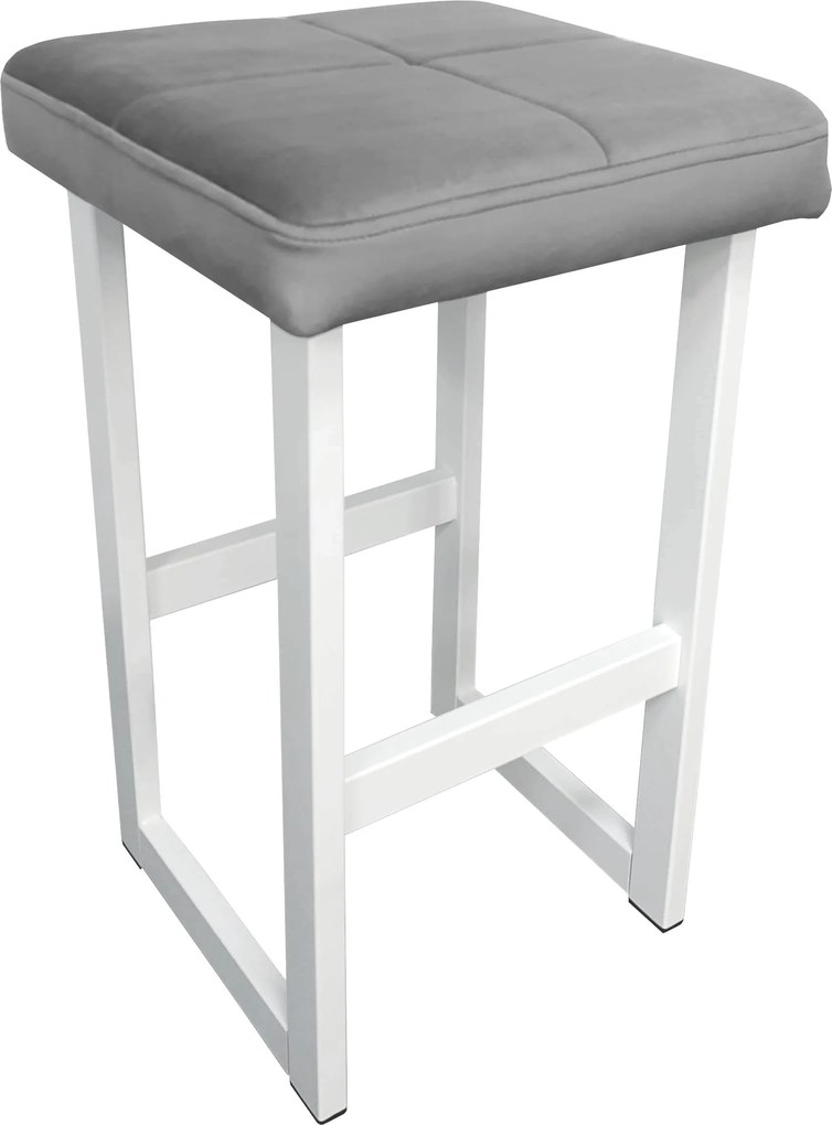 Hoker ALEX krzesło barowe tkanina Welur podstawa metalowa : Kolor Stelaża - Biały, Kolor tkaniny - VELVET - MG17, Wysokość - 60 cm