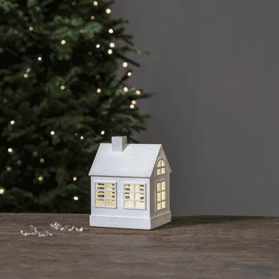 Biały dekoracyjny domek Vinter z podświetleniem