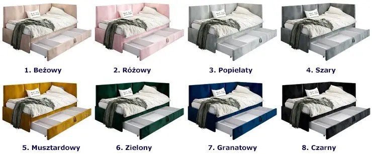 Popielate łóżko dziecięce z pojemnikiem H2-M09