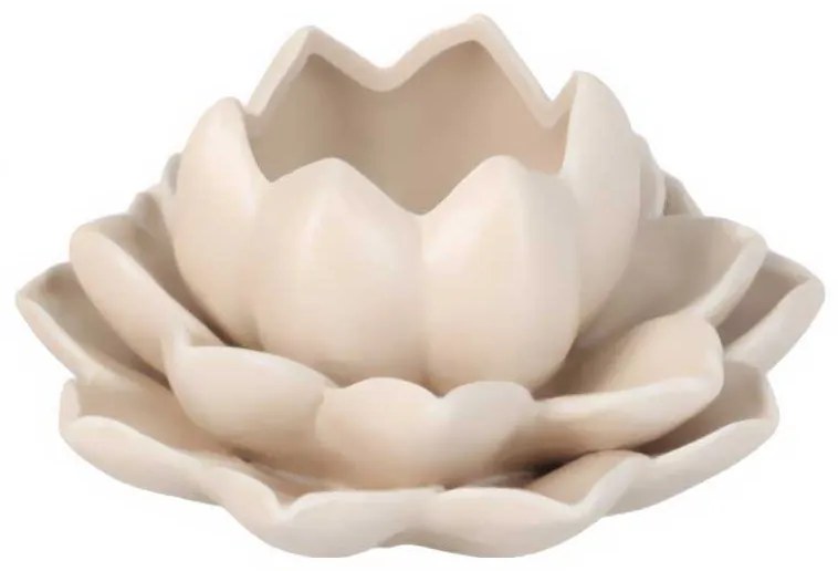 Świecznik na tealight kwiat lotosu z porcelany, 12,5 x 13 x 6,5 cm