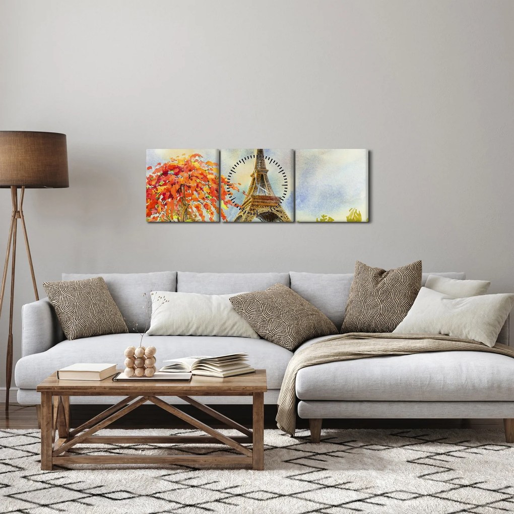 Malowany obraz Wieży Eiffla (z zegarem) (90x30 cm)