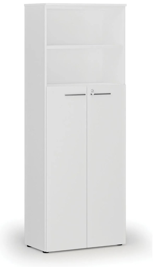 Szafa biurowa kombinowana PRIMO WHITE, 4-poziomowe drzwi, 800 x 420 x 2128 mm, biały