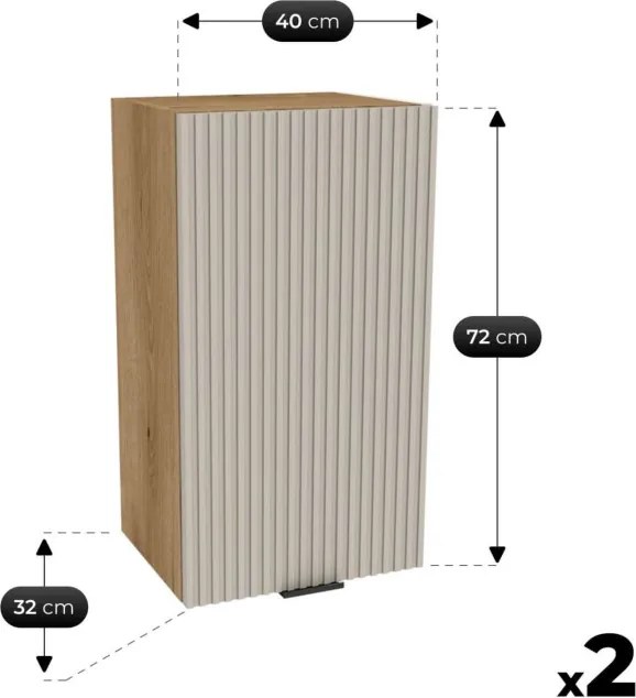 Zestaw Mebli Kuchennych MODERN 200 cm Kaszmir/Dąb Ryflowany Nowoczesny