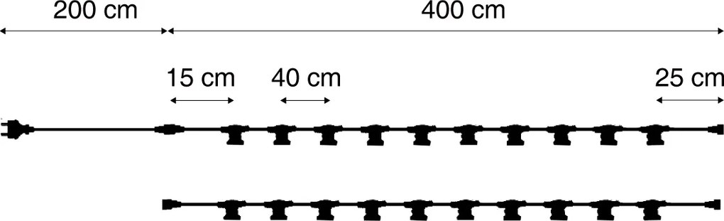 Czarne lampki sznurkowe z możliwością łączenia z wtyczką 10m 20-punktowe IP44 - Lubber