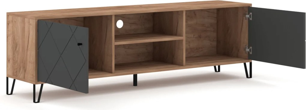 Szafka RTV Dwudrzwiowa BACARDI 183 cm Dąb Craft Tobacco/Grafit Nowoczesna
