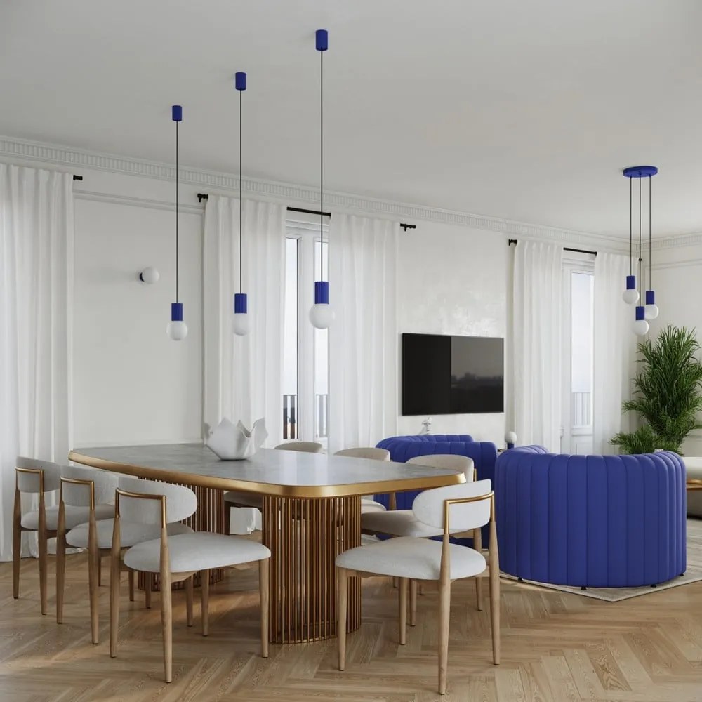 Ciemnoniebieska lampa stołowa ze szklanym kloszem (wysokość 19 cm) Orbital – Nice Lamps