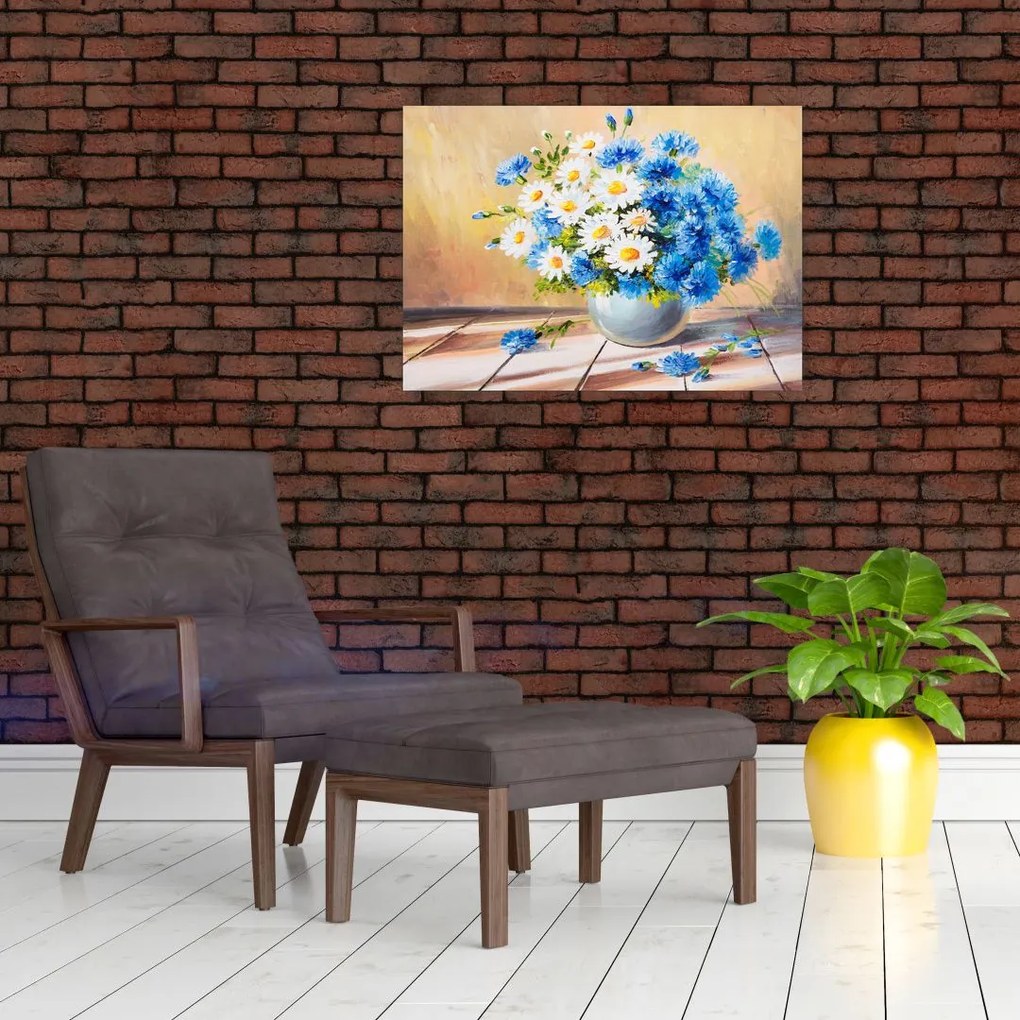 Malowany obraz wazonu z kwiatami (70x50 cm)