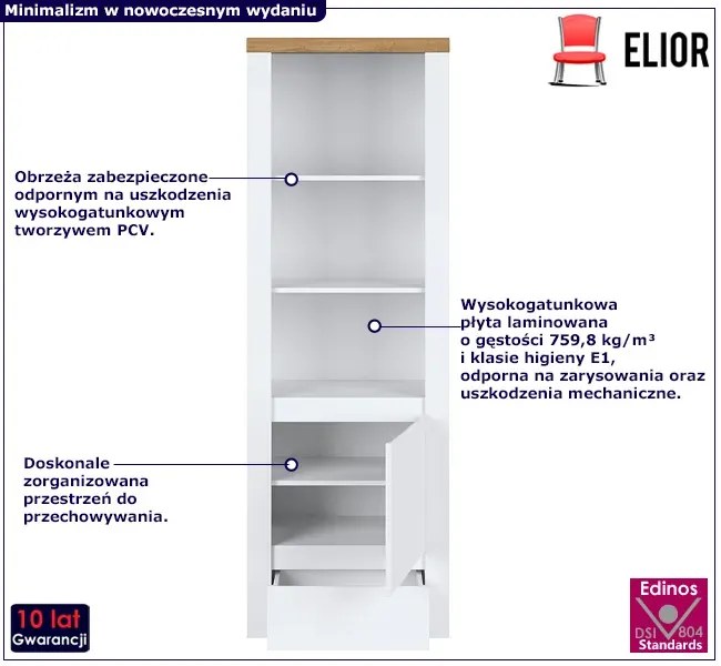 Wąski regał słupek biały połysk - Licaro 6X