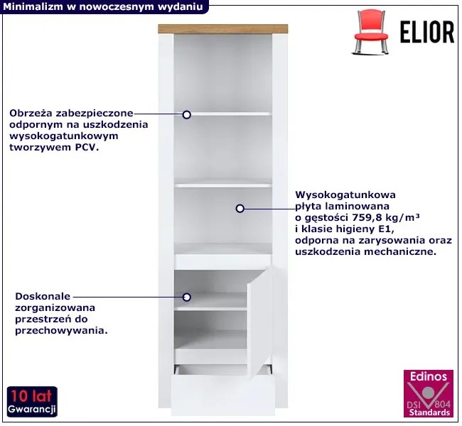 Wąski regał słupek biały połysk - Nelora 6X