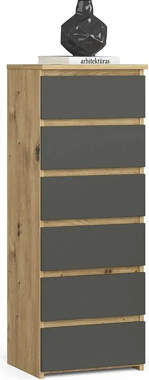 Komoda AKORD CL6 Dąb Artisan 40 cm 6 szuflad kolor Grafit Szary mat 40x35x109 cm