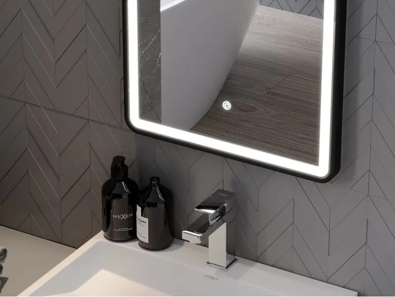 Mexen Coro lustro łazienkowe podświetlane 45 x 120 cm, LED 6000K, antypara, rama czarna - 9817-045-120-611-70