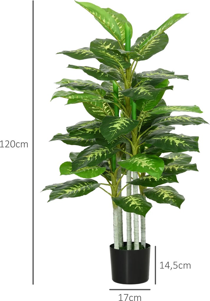 HOMCOM Sztuczna Roślina, Roślina z Plastiku, Doniczka z Cementu, Do Wnętrz i Na Zewnątrz, 120 cm, Zielona