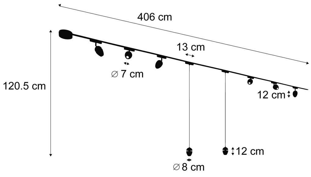 System oświetlenia szynowego z 6 reflektorami i 2 lampami wiszącymi, czarny, 1-fazowy - Magnetic Eggy Nowoczesny Oswietlenie wewnetrzne