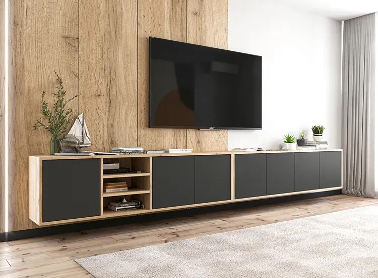 Komplet wiszących szafek rtv dąb wotan + czarny B6-P00