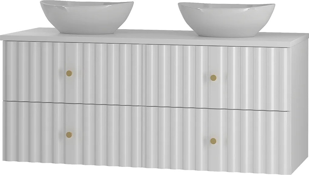 Biały Zestaw Łazienkowy 120cm Szafka z Blatem Umywalka Ryflowane Fronty Aqua