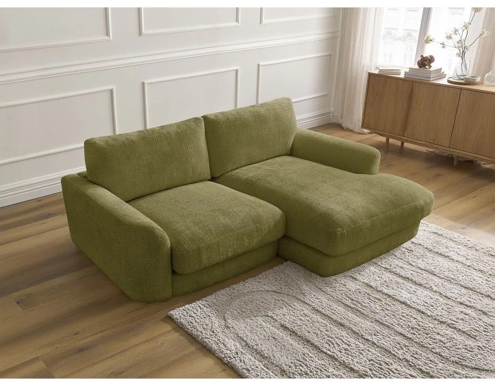 Narożnik z tkaniny szenilowej (prawostronny/z szezlongiem) w kolorze khaki Leonore – Bobochic Paris