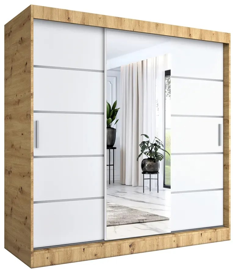 Szafa Przesuwna Biały 200 Cm Dąb Artisan + K3-R96