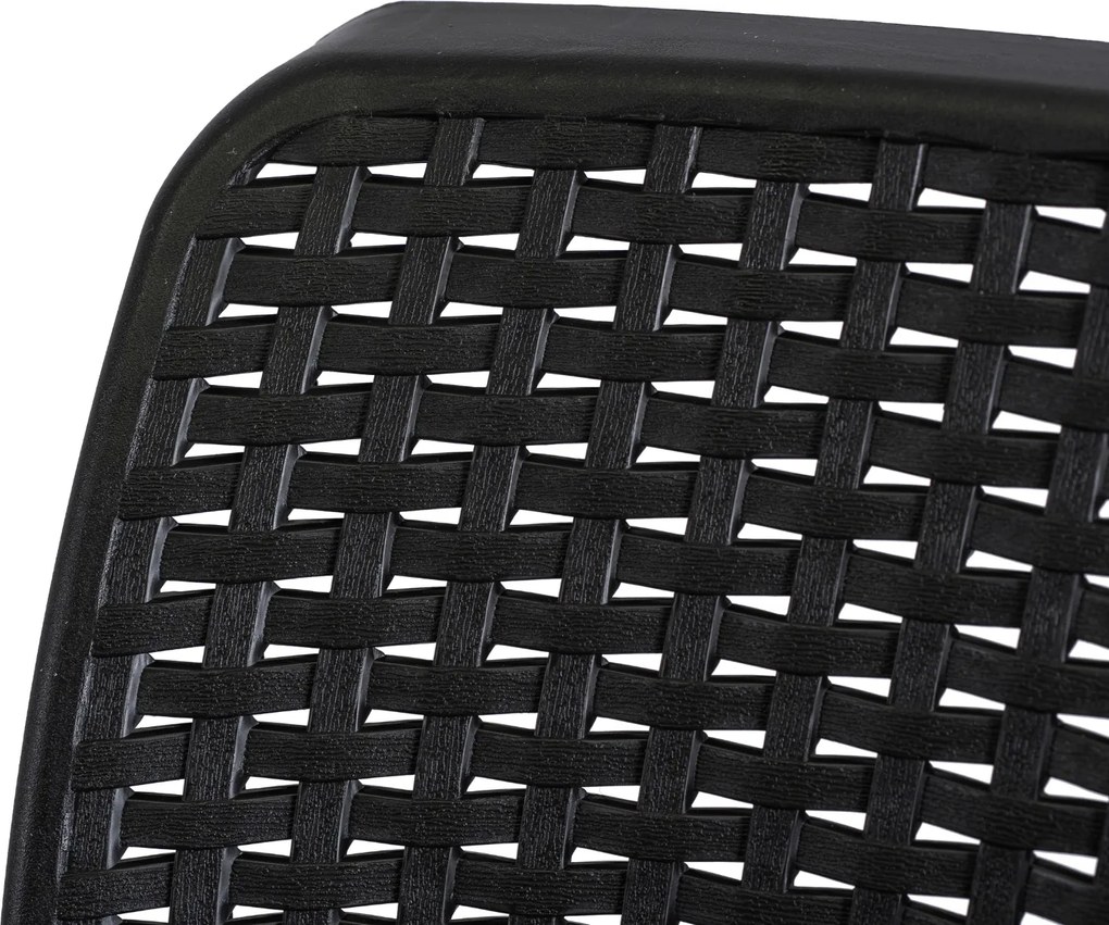 Zestaw Mebli Ogrodowych Stół ARGOS 140-180 cm Ciemnoszary Dąb/Czarny i 6x Fotel FRESNO Czarny Technorattan Nowoczesny