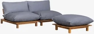 Sofa Modułowy Rozkładany 2-częściowy Z Pufą Z Drewna Akacjowego Brina Niebieski Szary - Sklum
