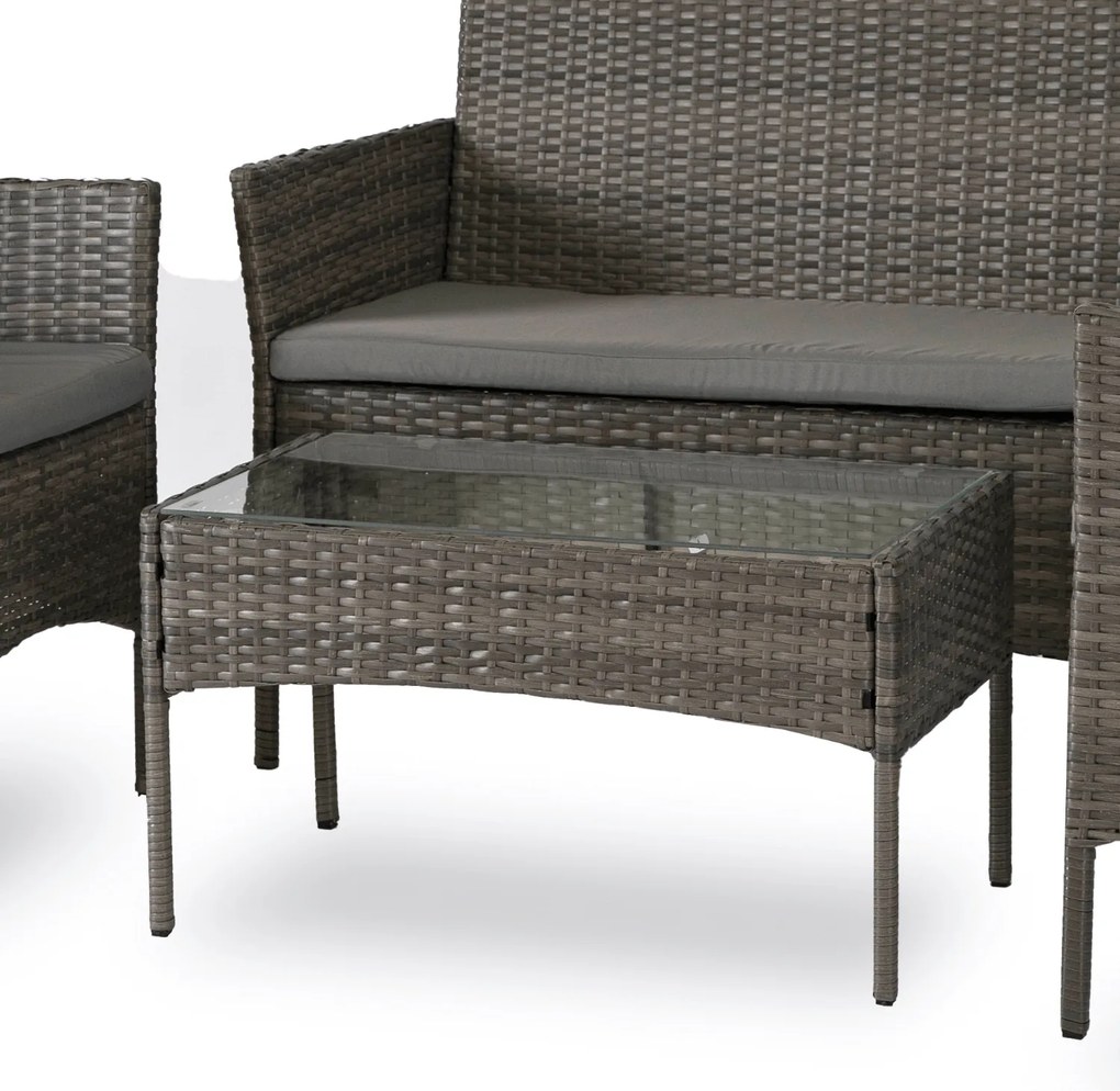 Zestaw Mebli Ogrodowych MISSISIPI Szary Sofa Krzesła Stolik Tarasowy Technorattan Nowoczesne