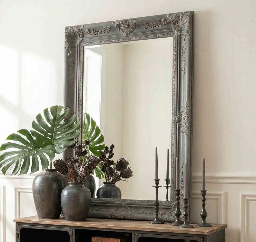 Lustro, drewniana, grafitowa rama 107x76cm