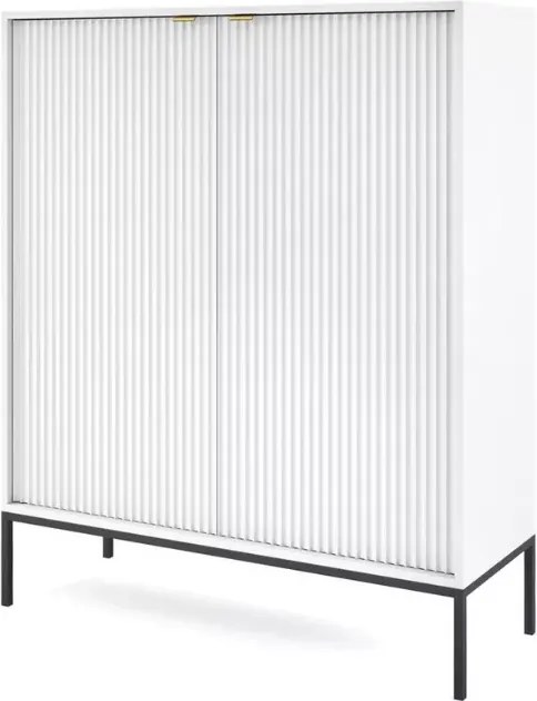 Cubero komoda wysoka 2-drzwiowa 140 cm nowoczesna z ryflowanymi frontami i metalowymi nogami