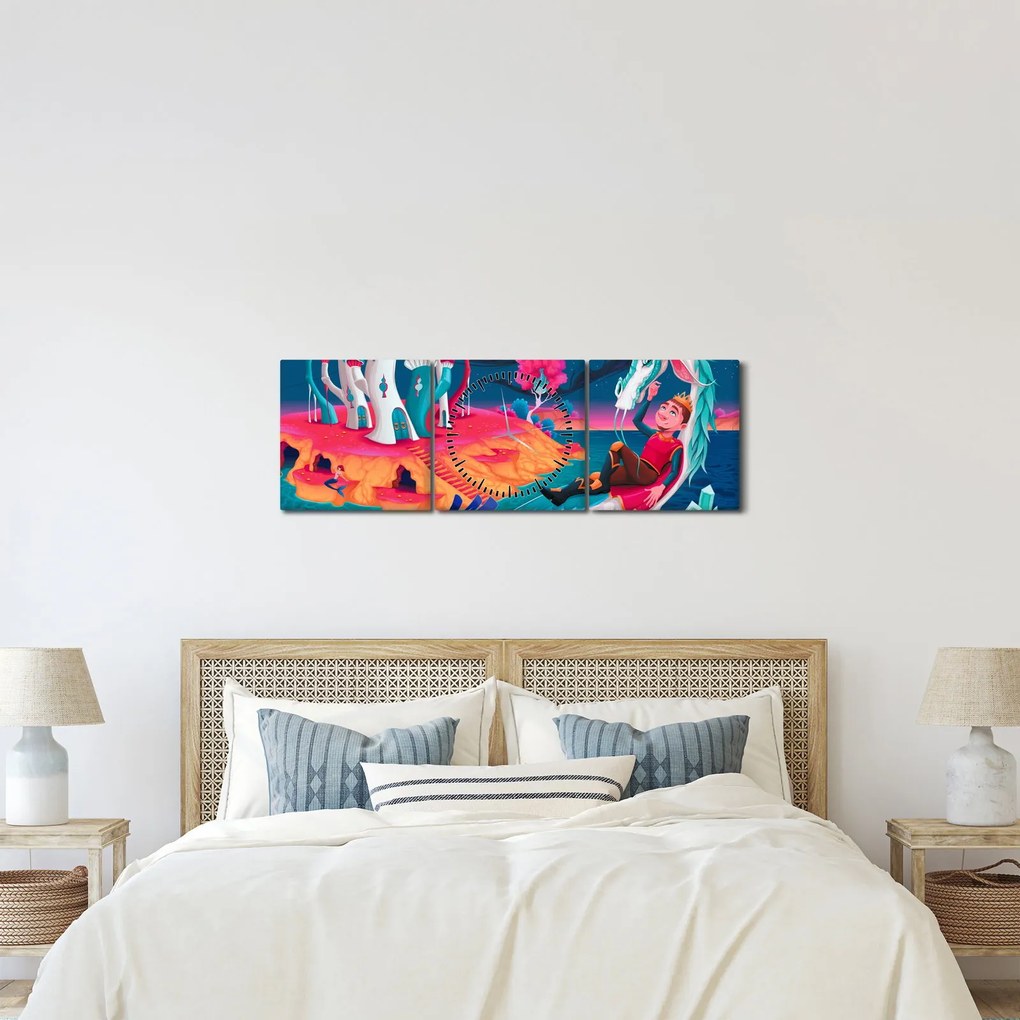 Obraz - Książę i smocza księżniczka (z zegarem) (90x30 cm)